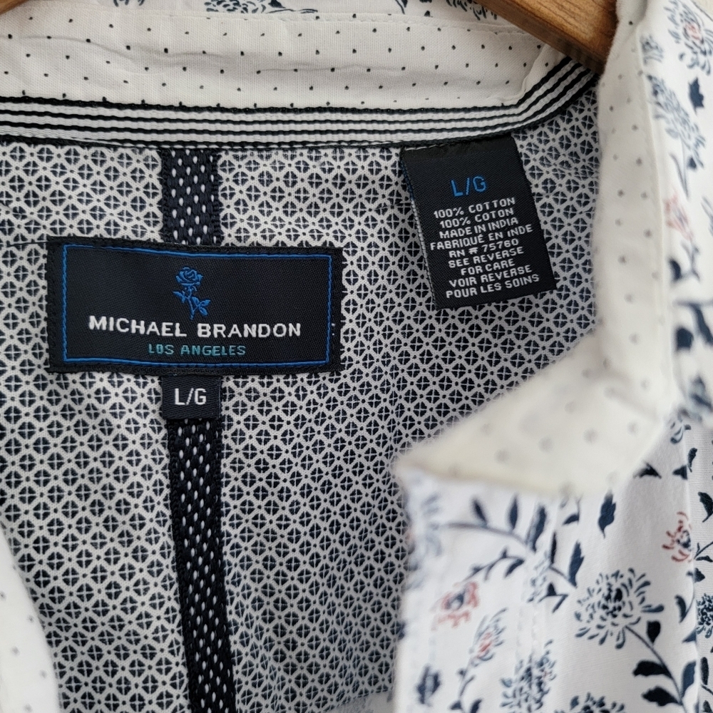 Michael Brandon Men's Button Down Short Sleeve Floral Dress Shirt Large Cotton - Picture 3 of 5